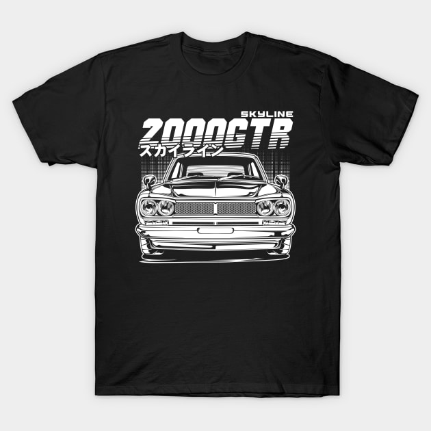 Skyline 2000GTR "Hakosuka" (White Print) T-Shirt by idrdesign